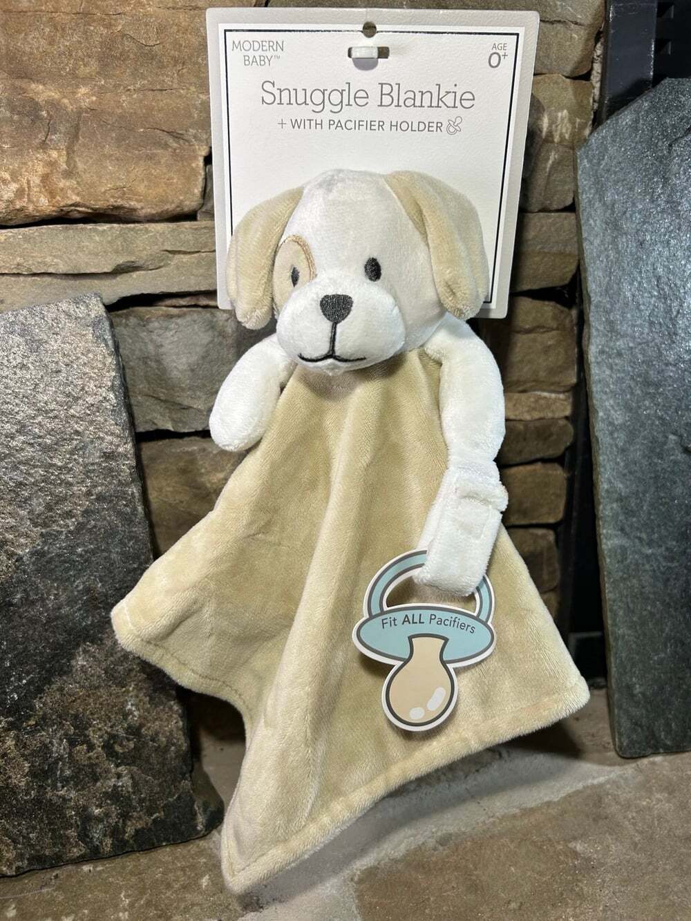 Modern Baby Snuggle Blankie tan Puppy Dog w/Pacifier Holder Security Lovey